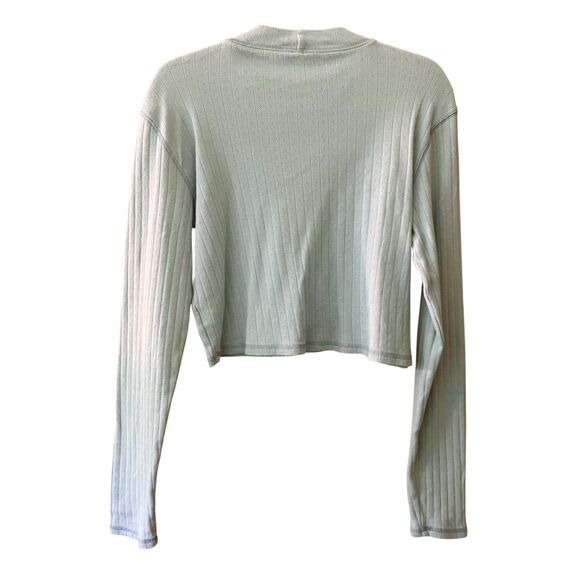 American Eagle mock neck pointelle pattern long sleeve cropped top - Picture 2 of 8